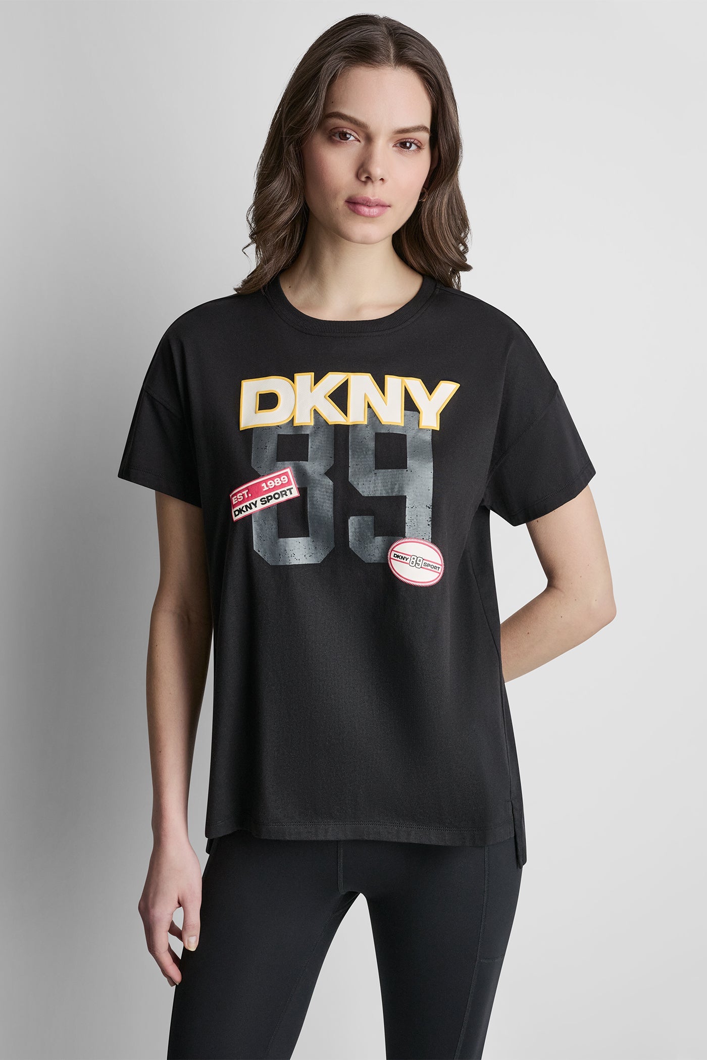 COTTON AND MODAL-BLEND COLLEGIATE LOGO HI-LOW TEE