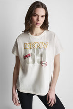COTTON AND MODAL-BLEND COLLEGIATE LOGO HI-LOW TEE