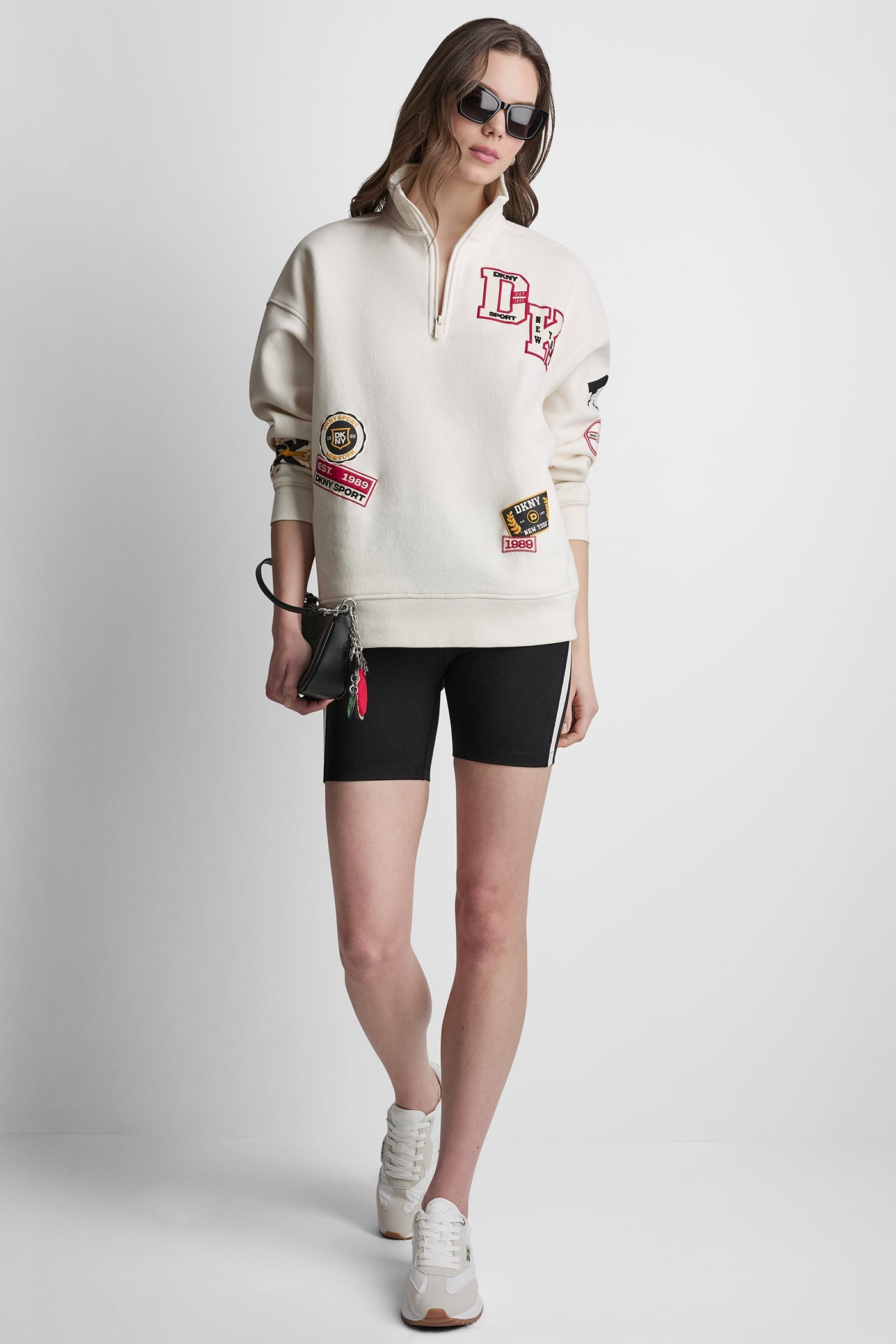 OVERSIZED COTTON-BLEND CAMPUS PATCH QUARTER-ZIP SWEATSHIRT