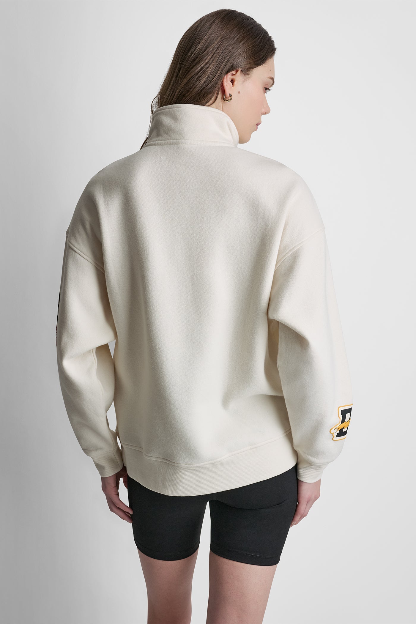 OVERSIZED COTTON-BLEND CAMPUS PATCH QUARTER-ZIP SWEATSHIRT