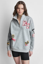 OVERSIZED COTTON-BLEND CAMPUS PATCH QUARTER-ZIP SWEATSHIRT