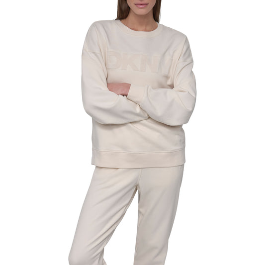 VELVET PLUSH EMBROIDERY LOGO LONG LINE PULLOVER