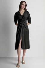 فستان XLV بأكمام مكشكشة بطول 3/4 بفتحة رقبة V