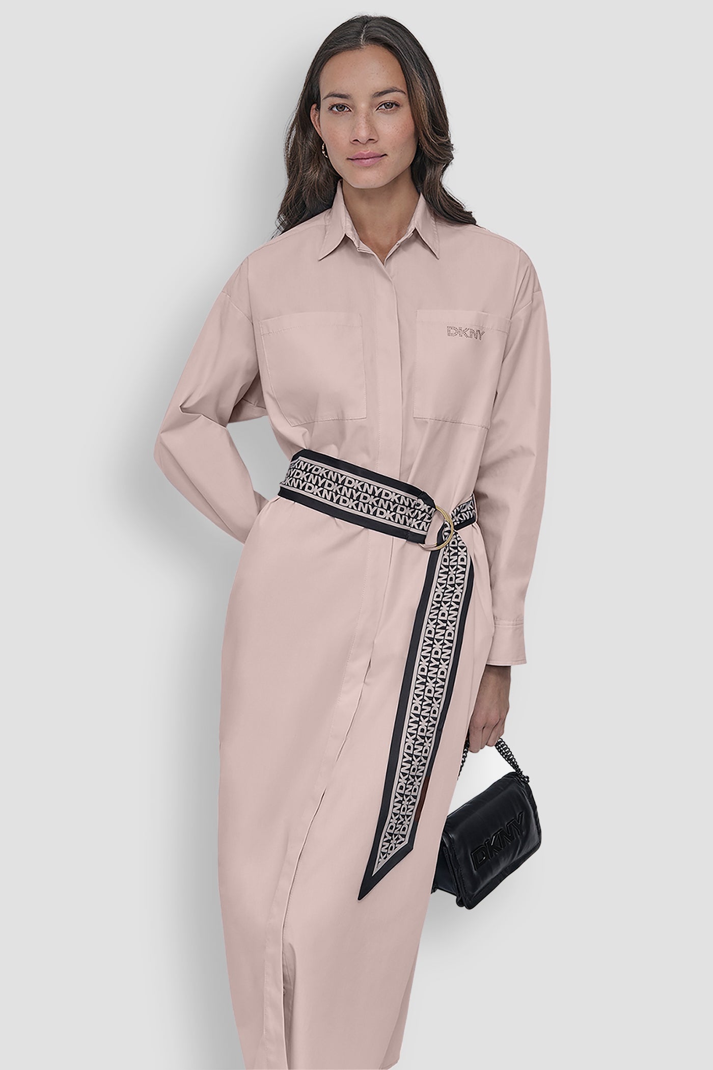 LONG SLEEVE BUTTON FRONT SHIRT DRESS