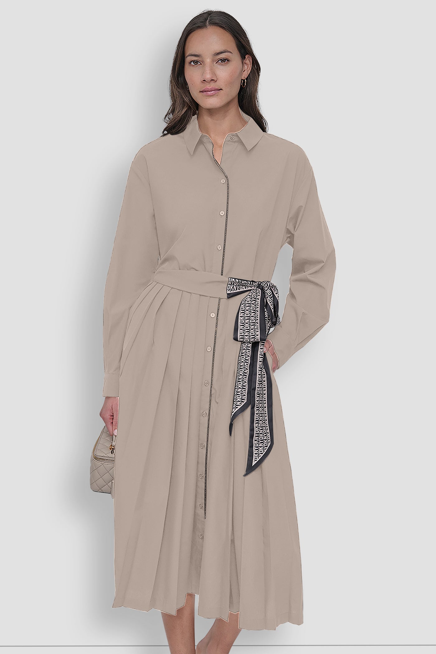 LONG SLEEVE WRAP DRESS WITH DKNY SCARF