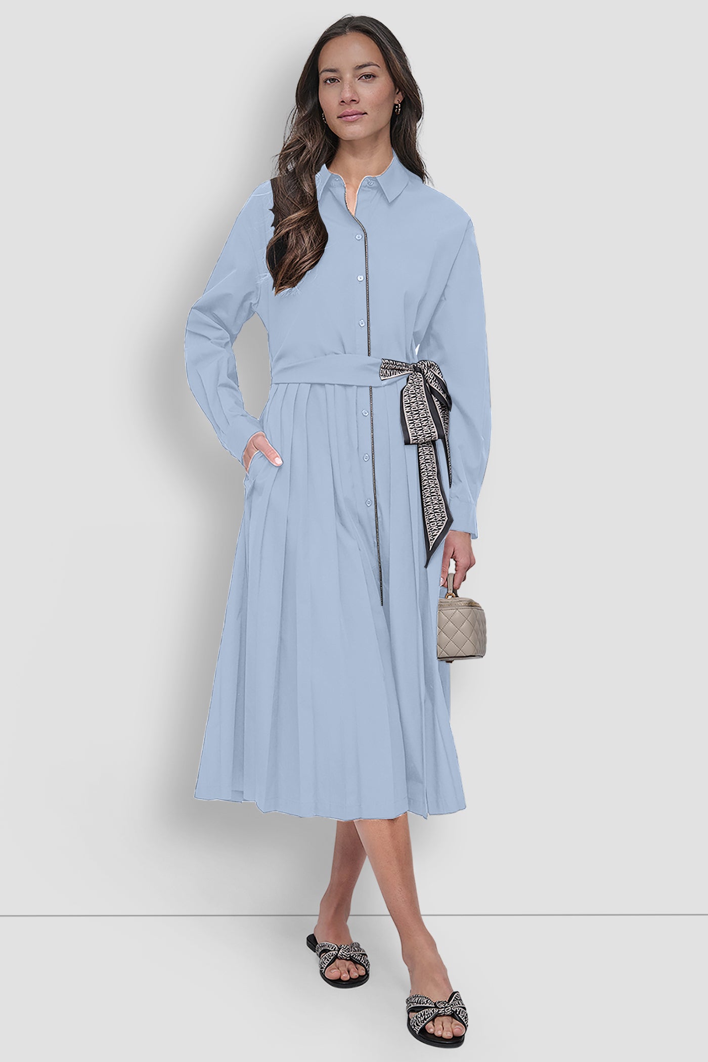 LONG SLEEVE WRAP DRESS WITH DKNY SCARF