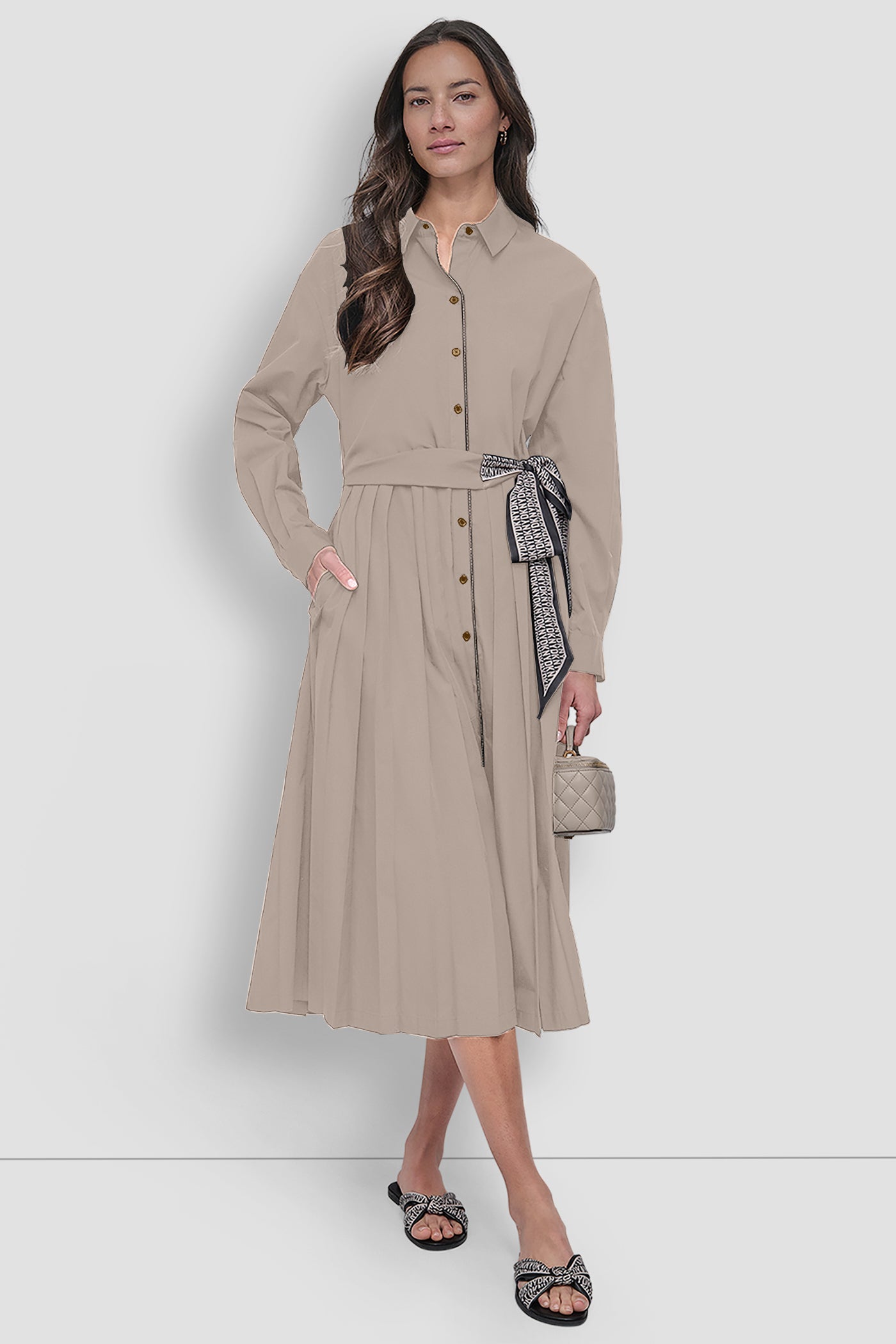 LONG SLEEVE WRAP DRESS WITH DKNY SCARF