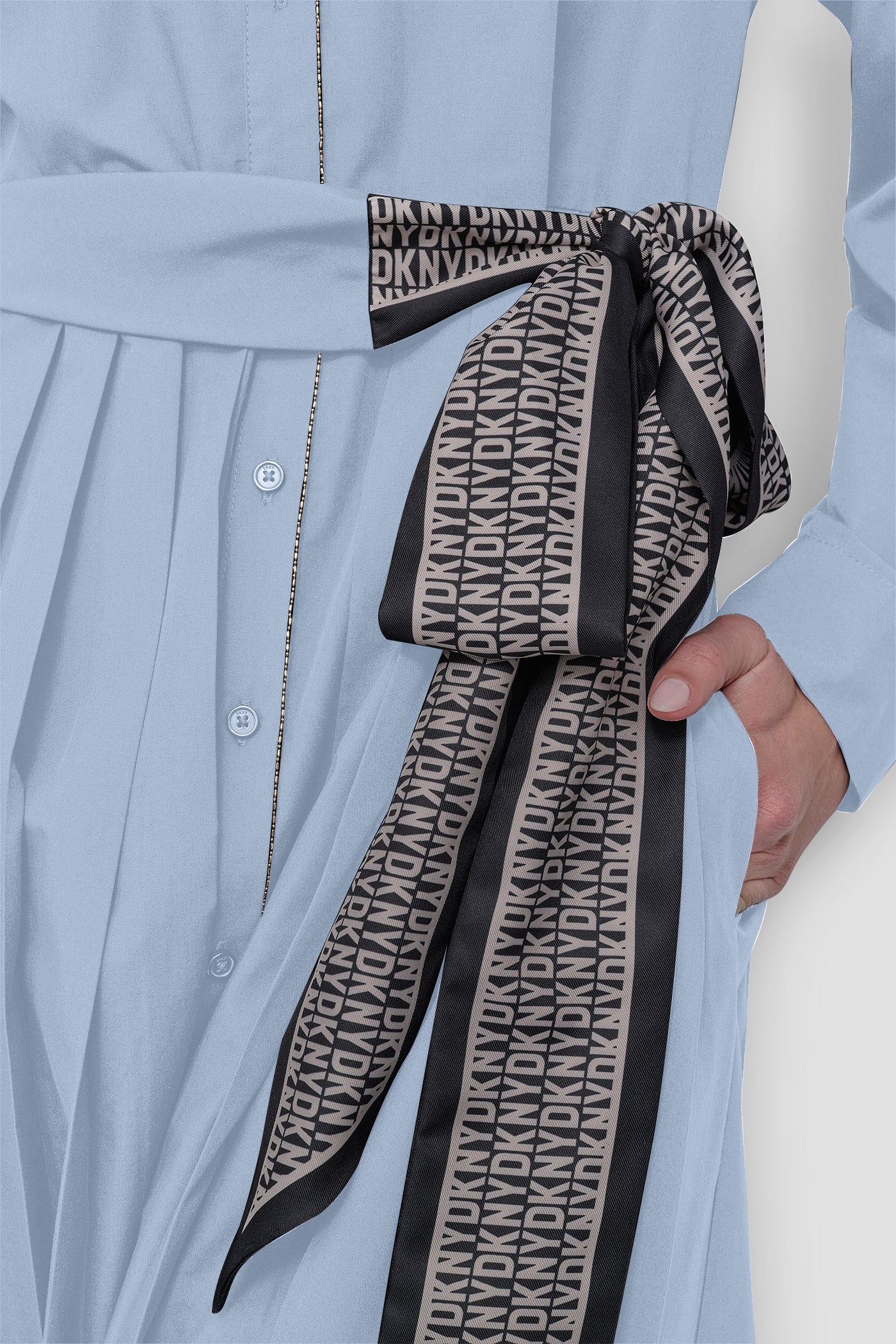 LONG SLEEVE WRAP DRESS WITH DKNY SCARF