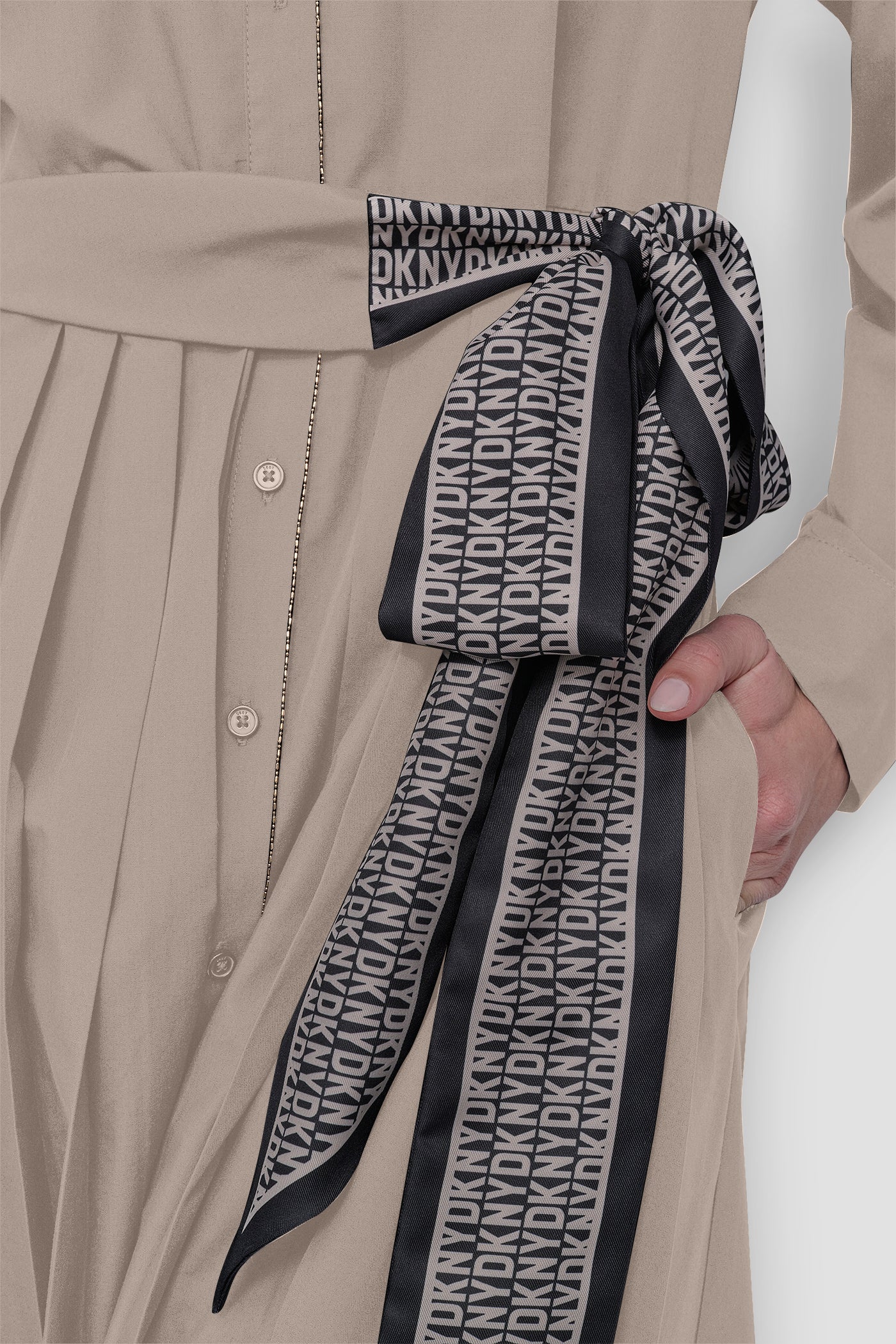 LONG SLEEVE WRAP DRESS WITH DKNY SCARF