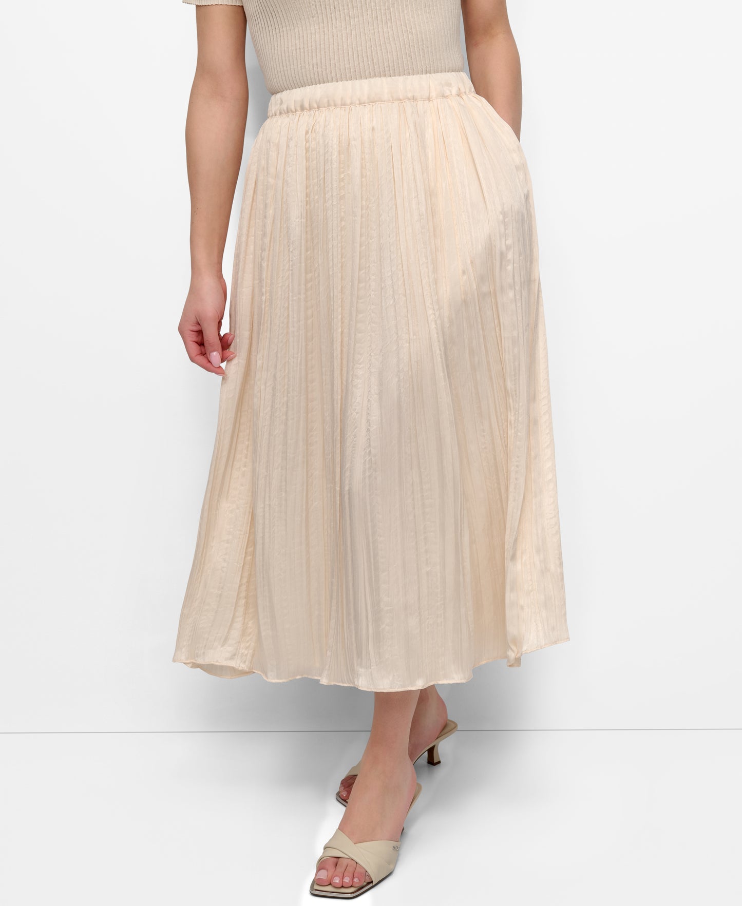 CRUSHED CREASE MIDI SKIRT