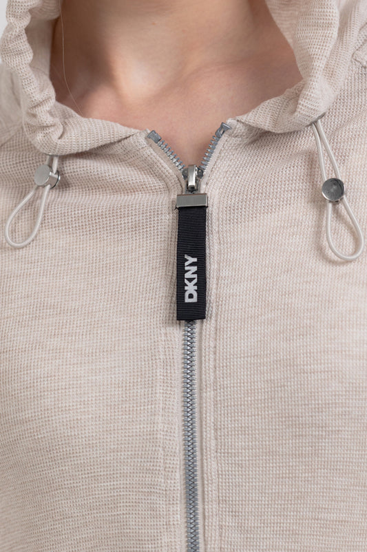 FULL ZIP WAFFLE HOODIE WITH POCKETS