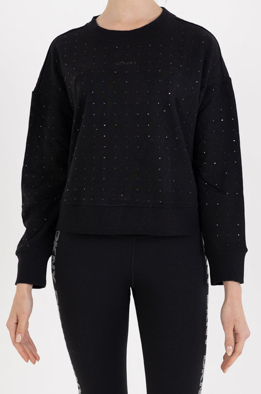 LONG SLEEVE CREW NECK ALL OVER RHINESTONE PULLOVER