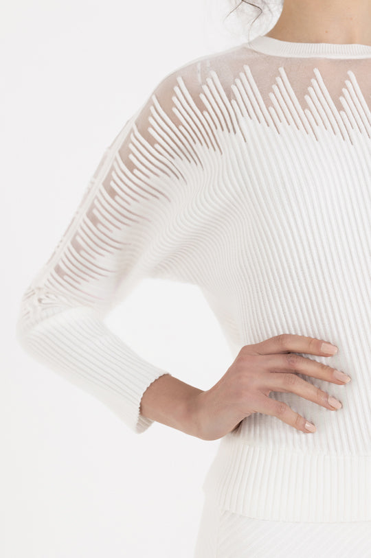 LONG SLEEVE PATTERNED SHEER TOP