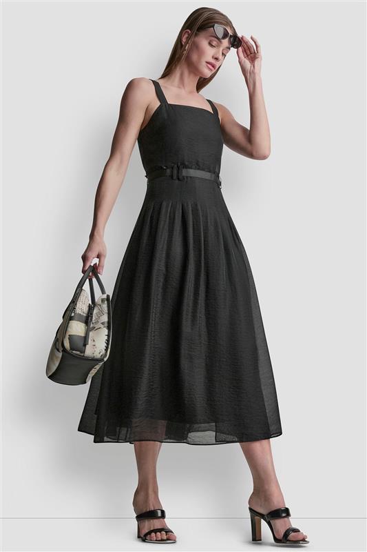 SLEEVELESS BELTED GAZARE DRESS