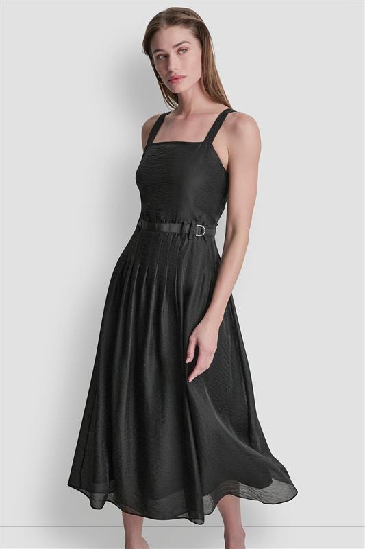 SLEEVELESS BELTED GAZARE DRESS