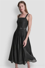 SLEEVELESS BELTED GAZARE DRESS