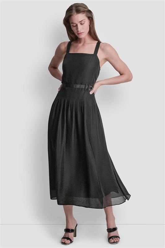 SLEEVELESS BELTED GAZARE DRESS