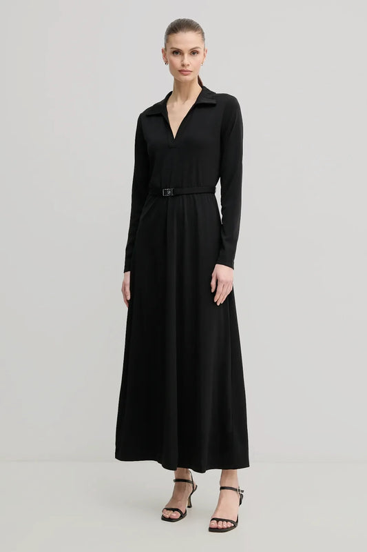LONG SLEEVES COLLAR NECK MIDI DRESS