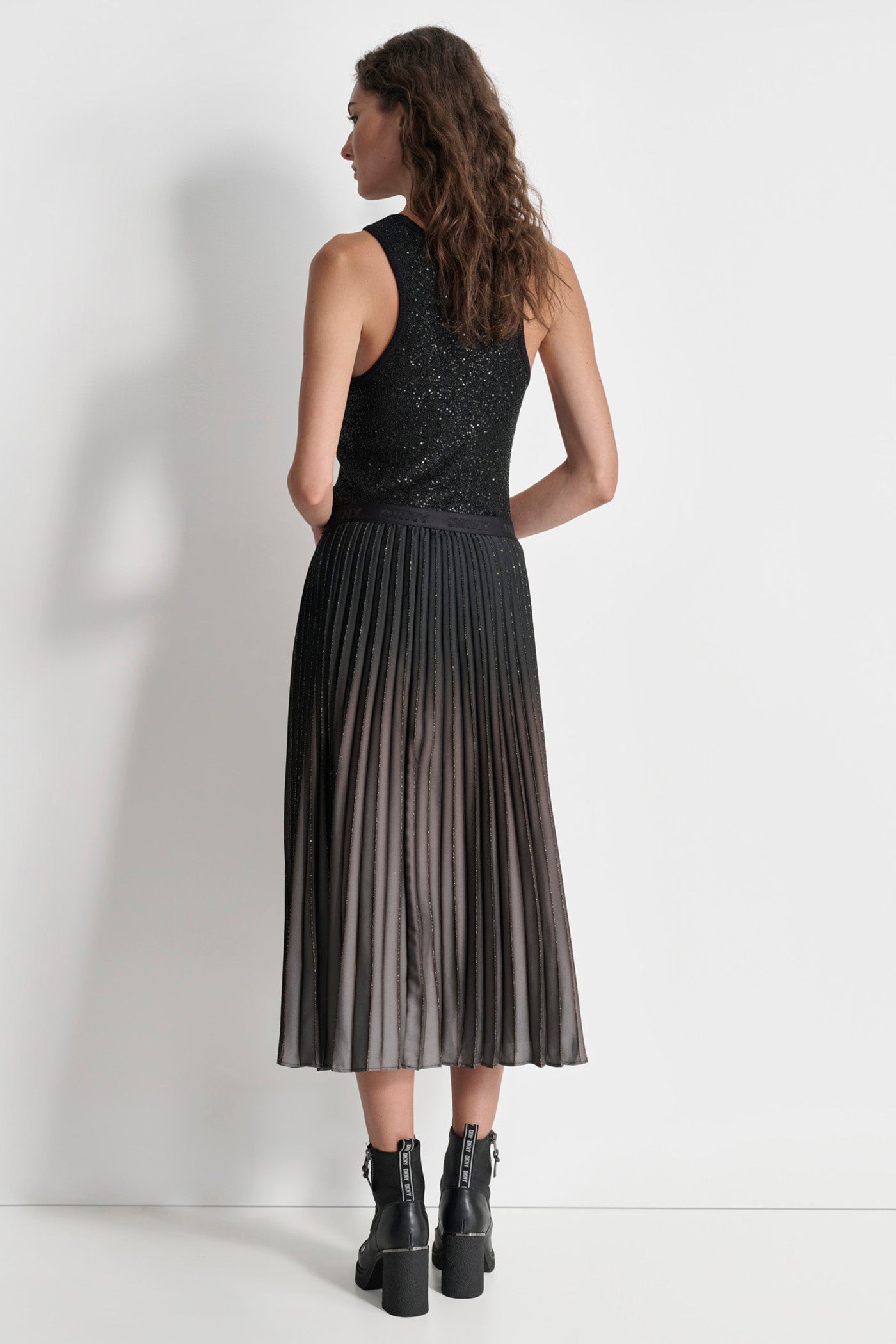 PLEATED FOILED OMBRE MIDI SKIRT