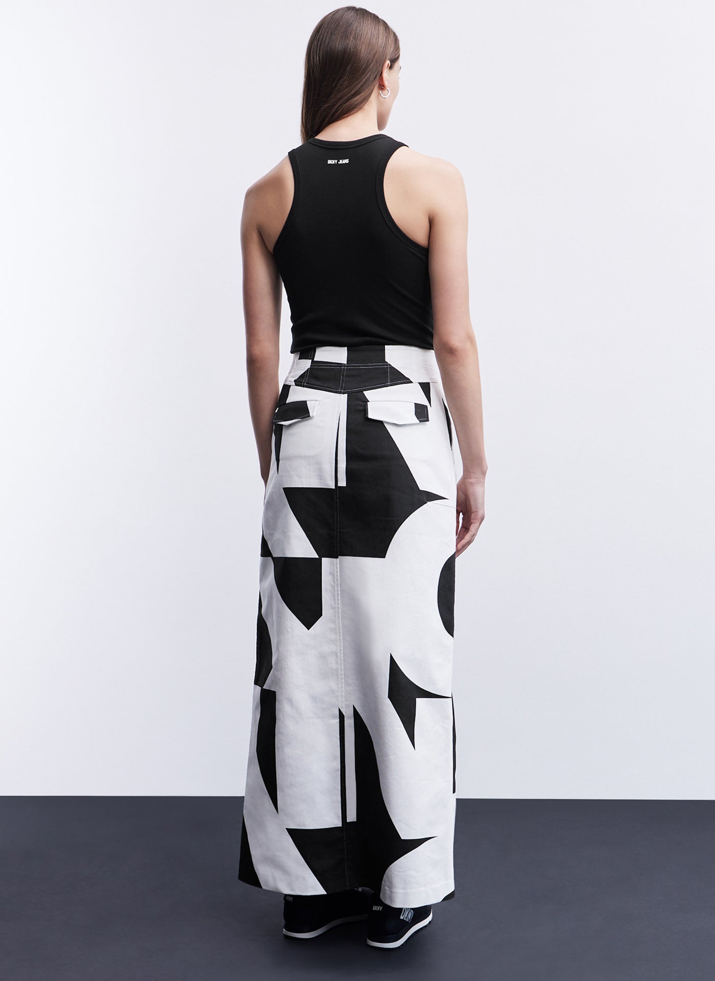 Twill Maxi Skirt Withgiant Cut Logo Print