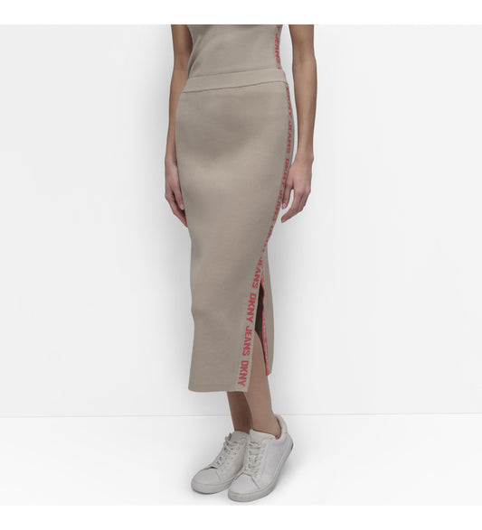 SIDE LOGO RIB MIDI SKIRT