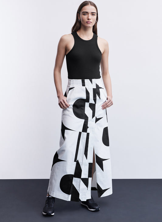Twill Maxi Skirt Withgiant Cut Logo Print
